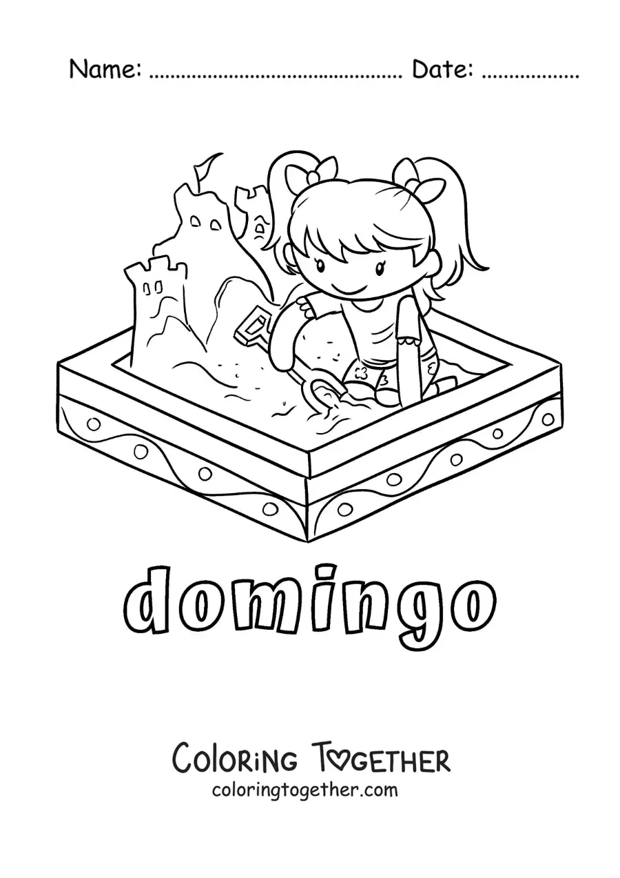 Coloring page of Sunday with a girl playing in the park