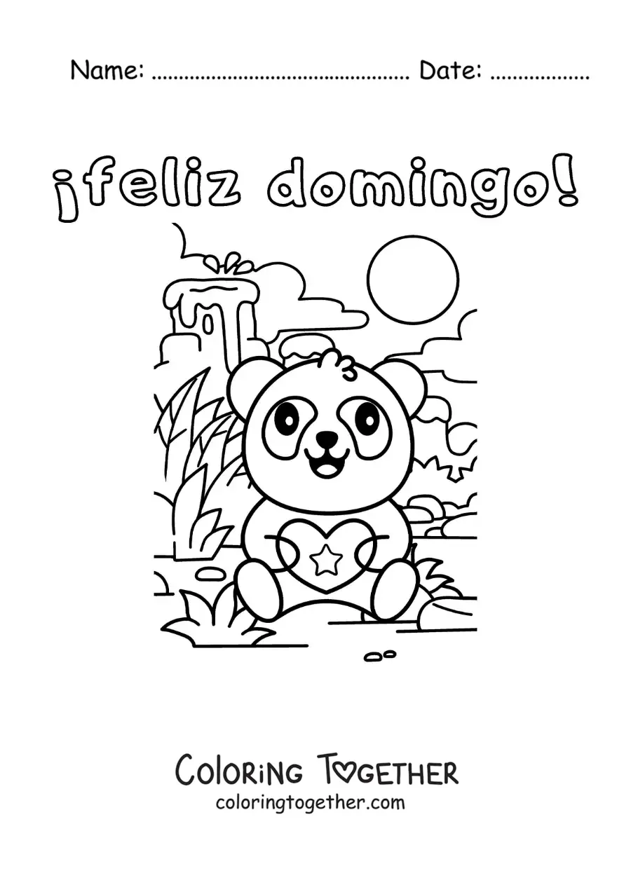 Coloring page of a happy Sunday with a cartoon panda