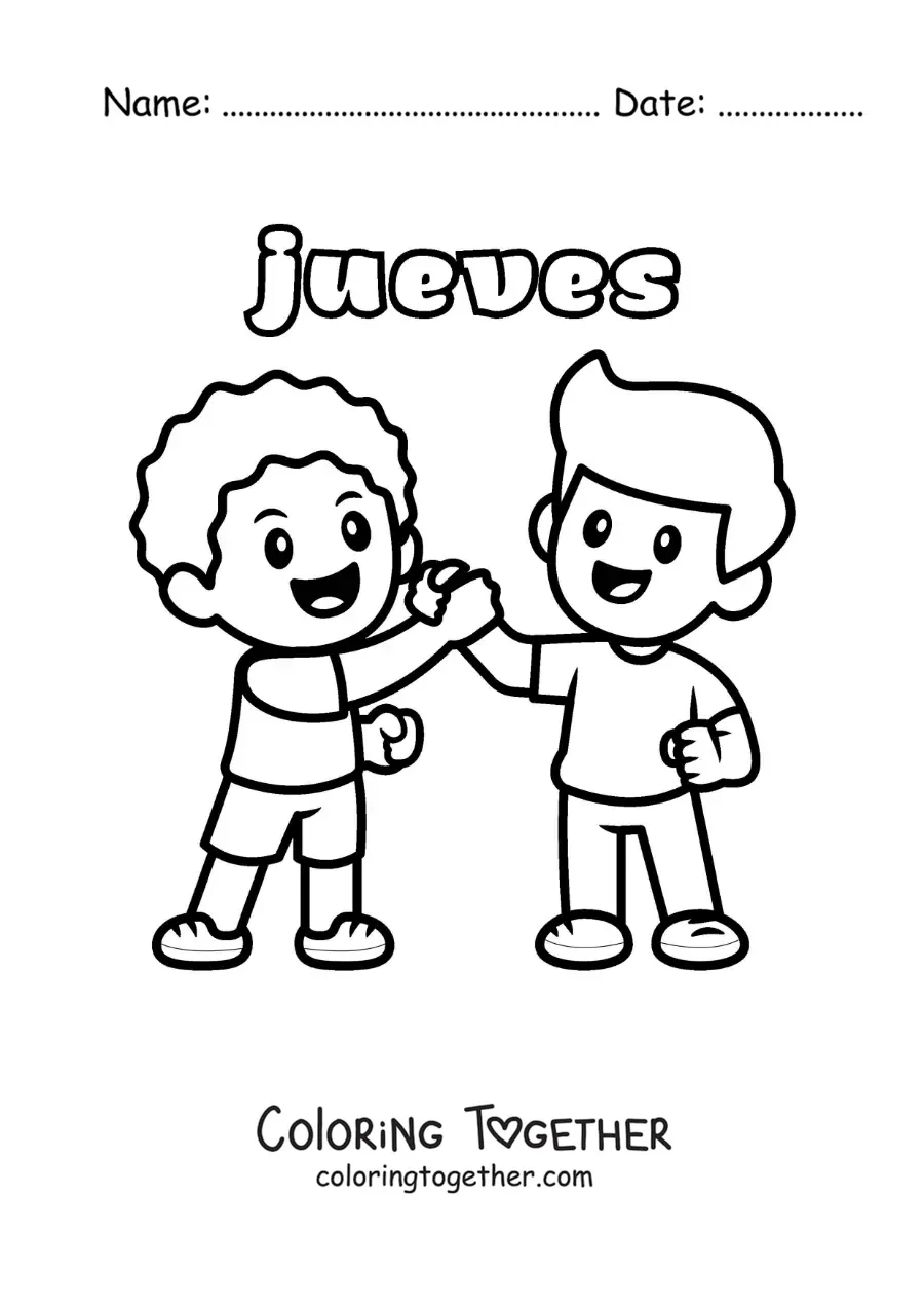 Coloring page of Thursday with two happy friends
