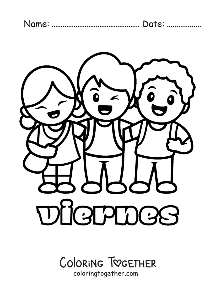 Coloring page of Friday with a group of friends at recess