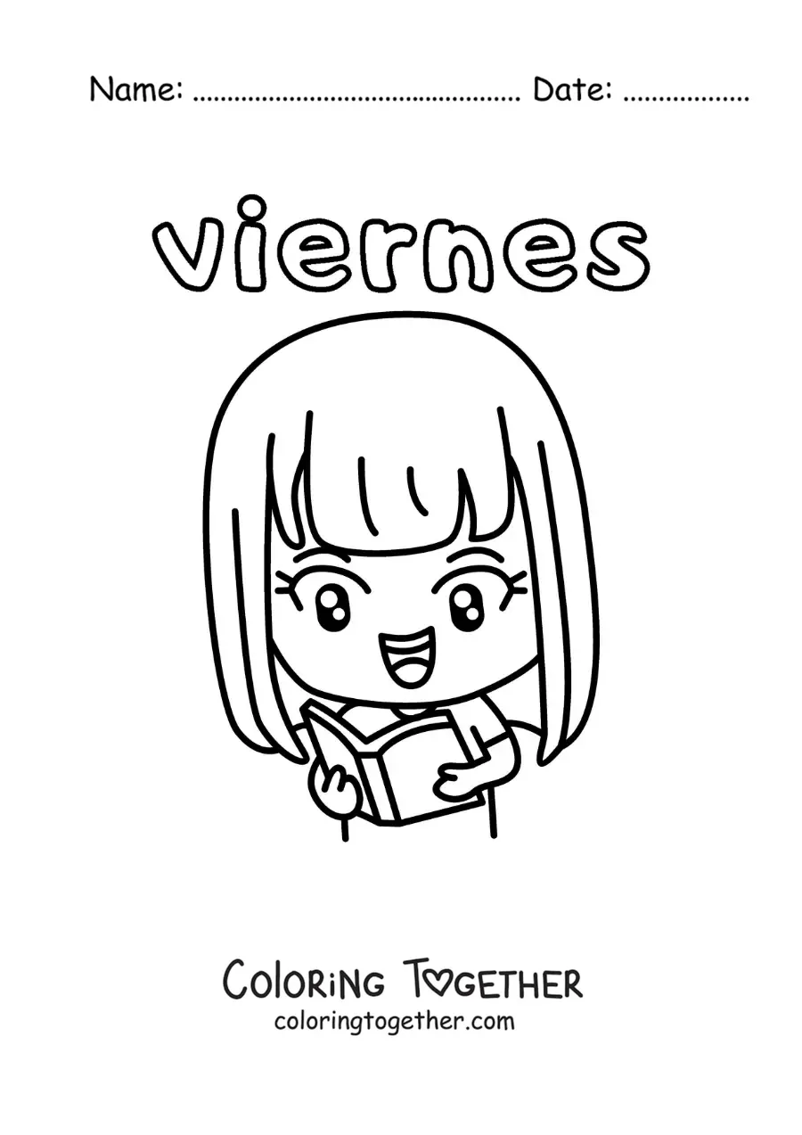 Coloring page of Friday with a girl reading a book