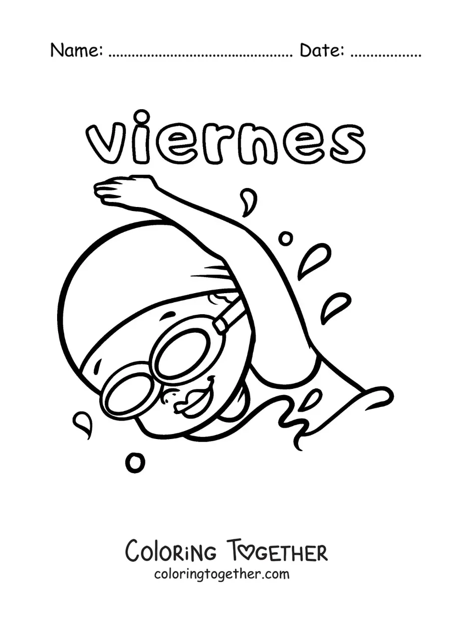 Coloring page of Friday with a girl swimming