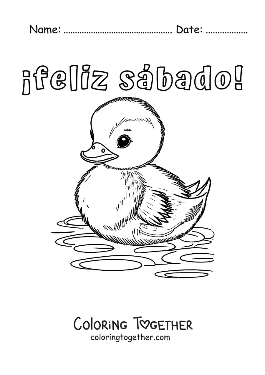 Coloring page of a happy Saturday with a cute duck