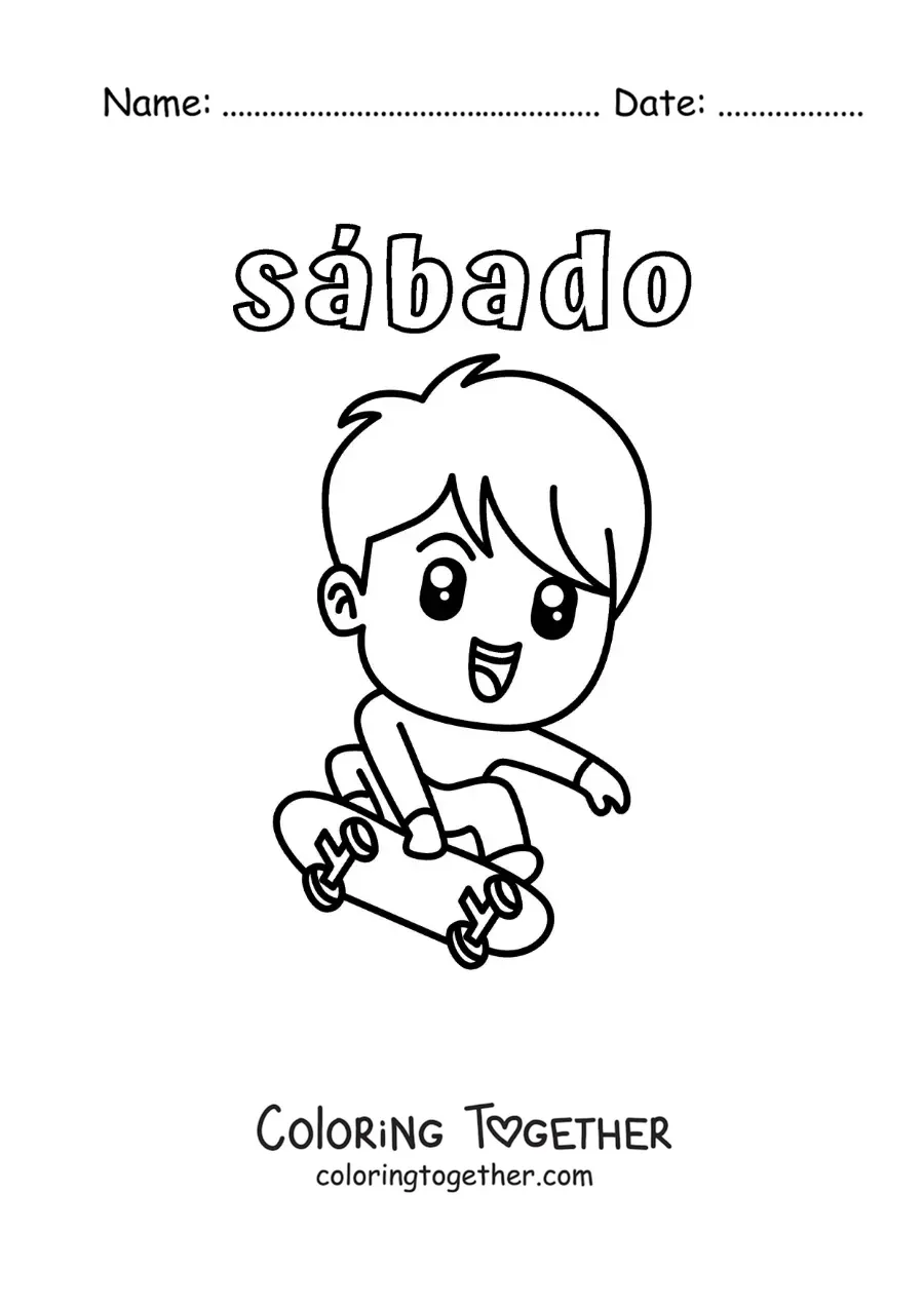 Coloring page of Saturday with a boy skating