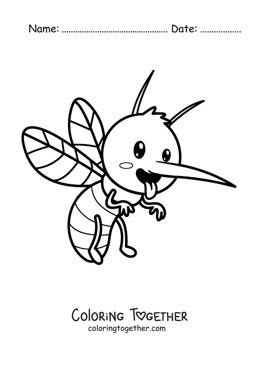Coloring page of a cartoon dengue mosquito