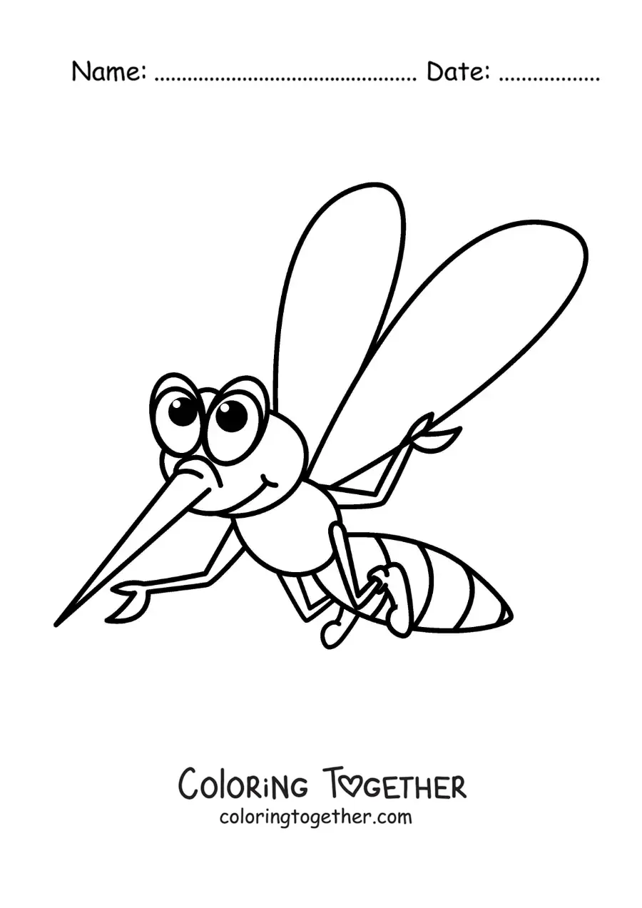 Coloring page of a cartoon mosquito
