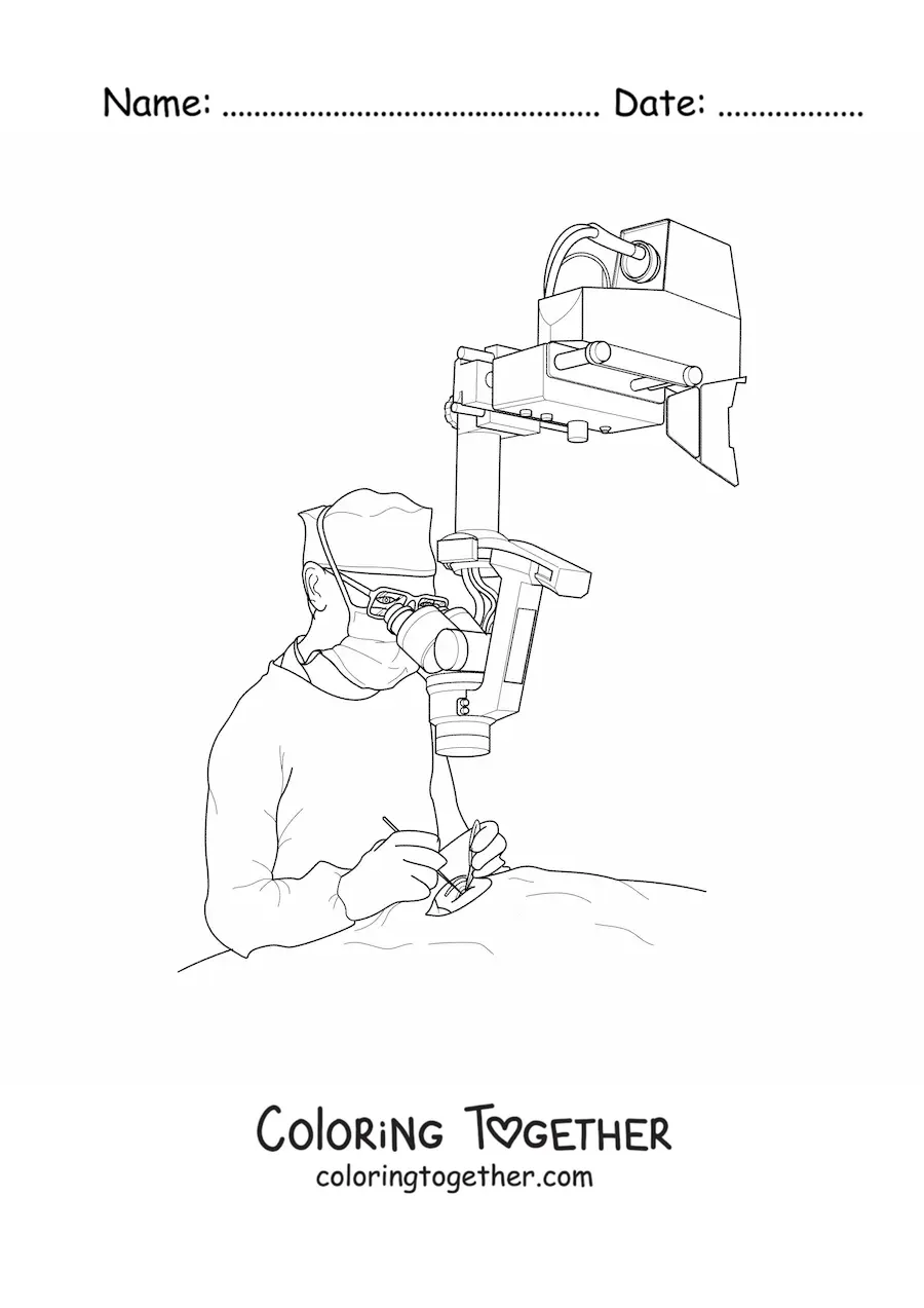 Coloring page of a surgeon operating