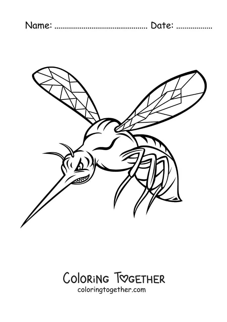 Coloring page of an angry cartoon Aedes aegypti mosquito