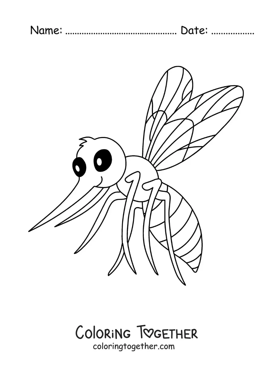 Coloring page of a cartoon mosquito