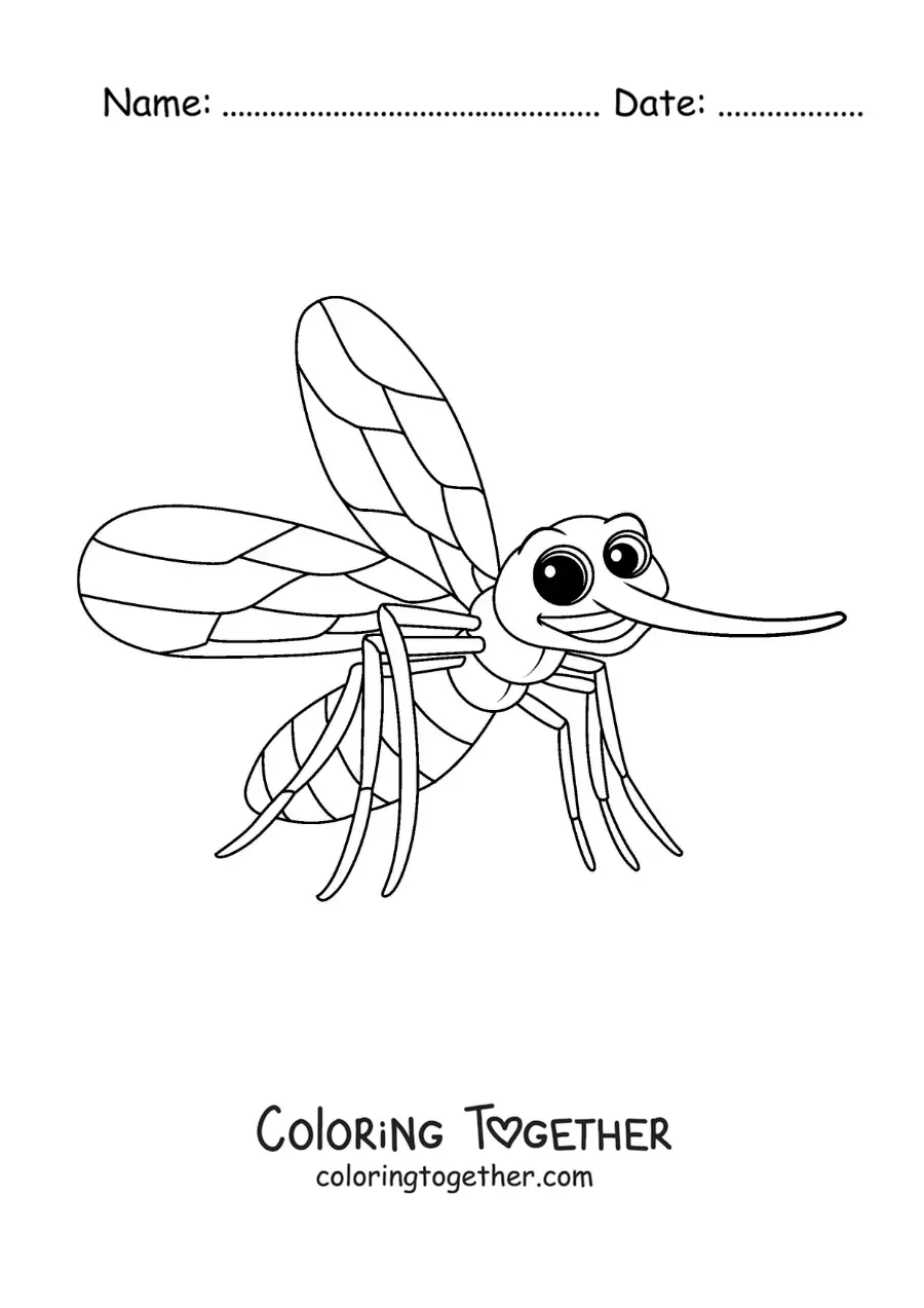 Coloring page of a cartoon Aedes aegypti
