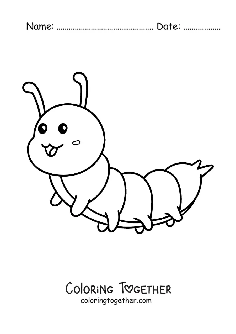 Coloring page of a cartoon kawaii caterpillar