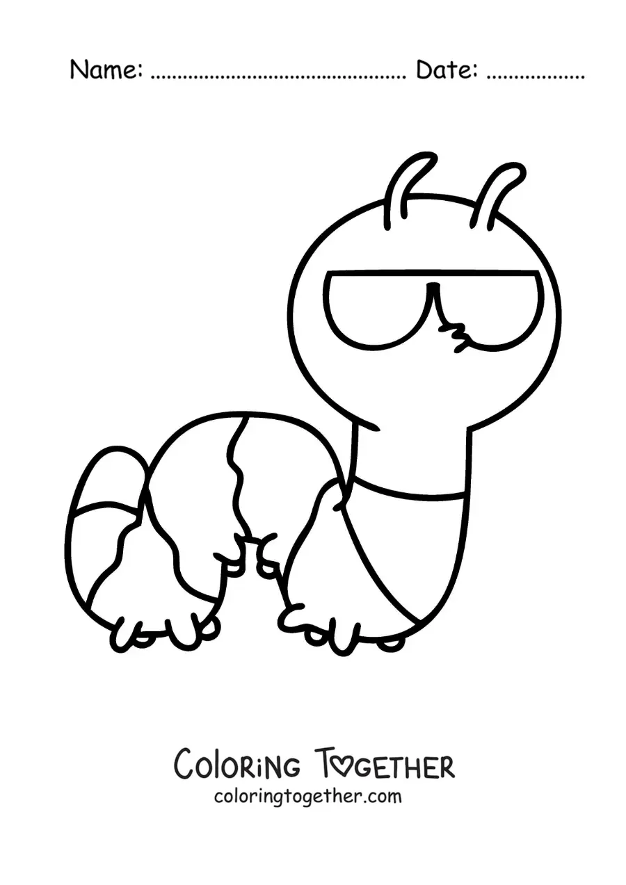 Coloring page of a cartoon caterpillar with sunglasses
