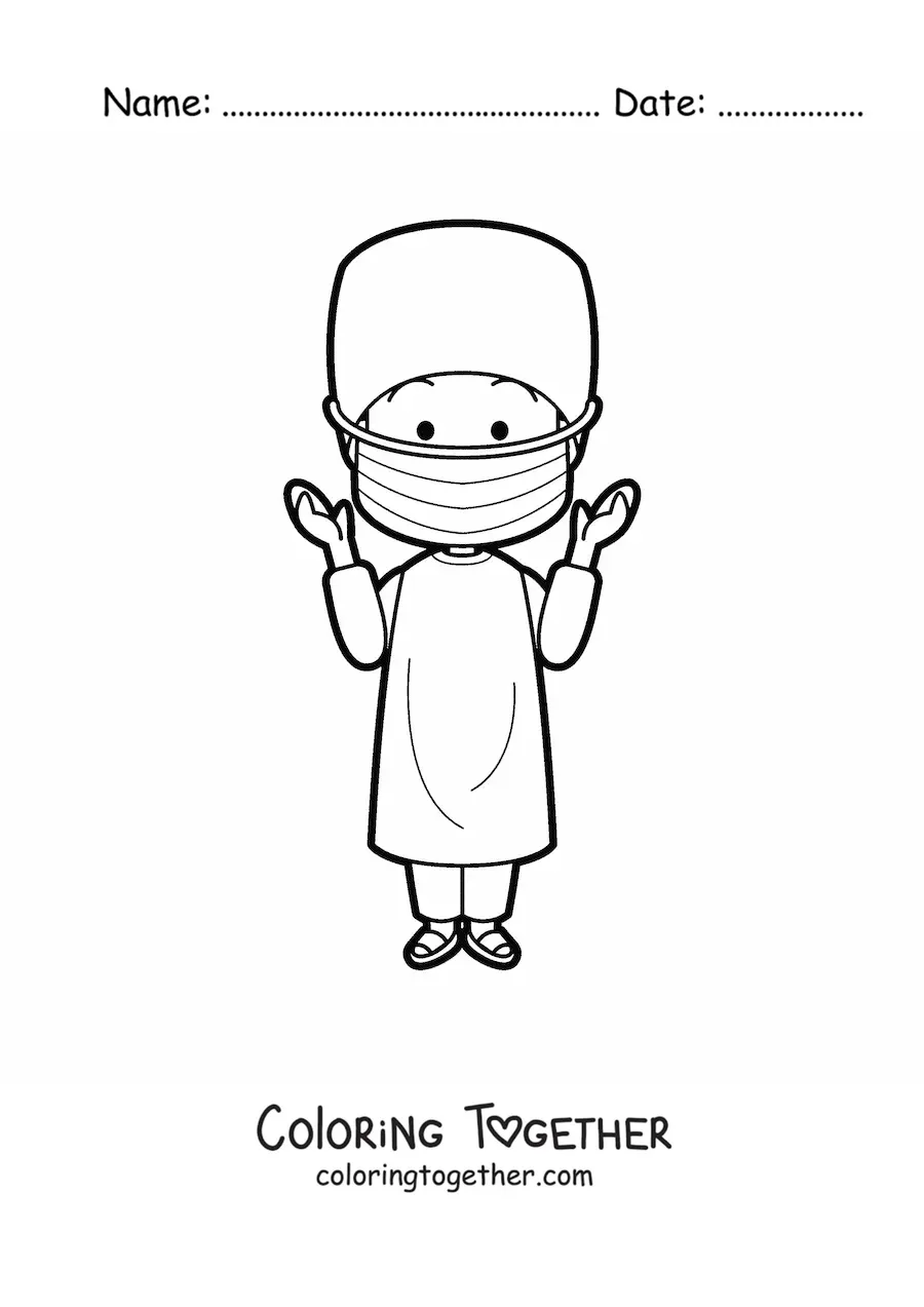 Coloring page of a cartoon surgeon