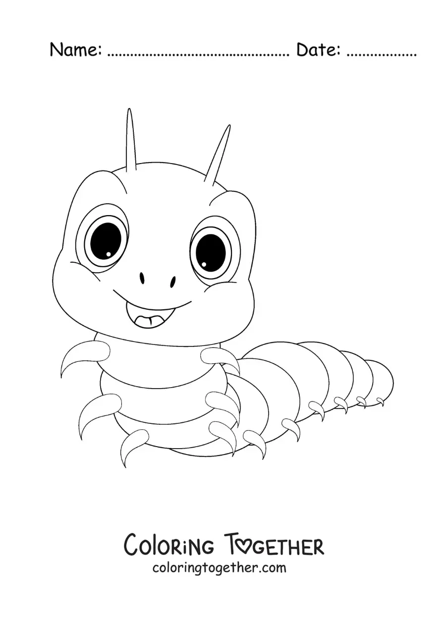 Coloring page of a cartoon caterpillar