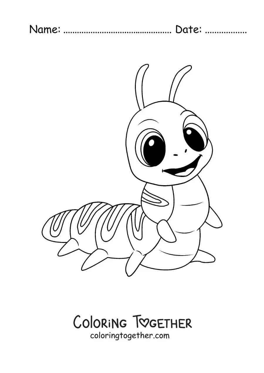 Coloring page of a smiling caterpillar in cartoon style