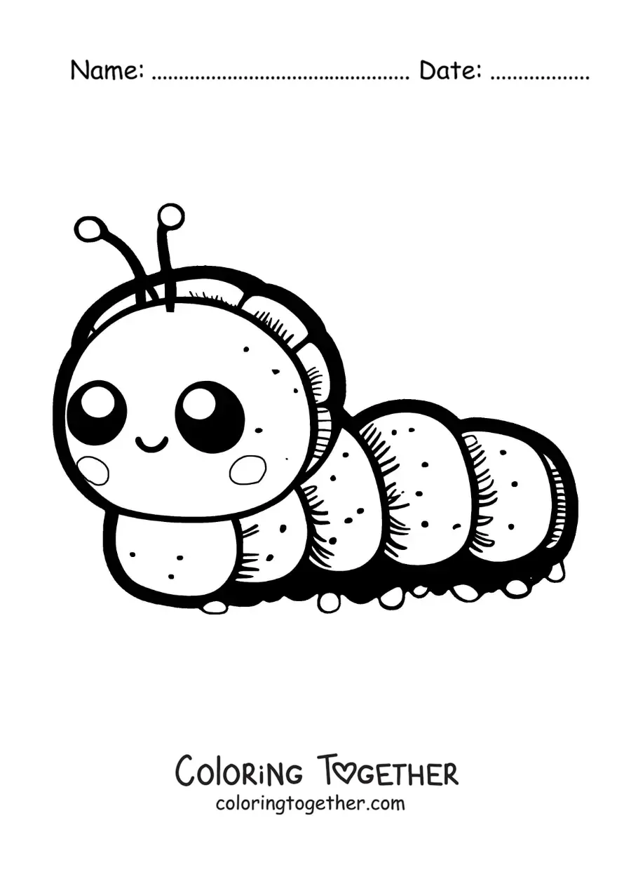 Coloring page of an easy kawaii caterpillar