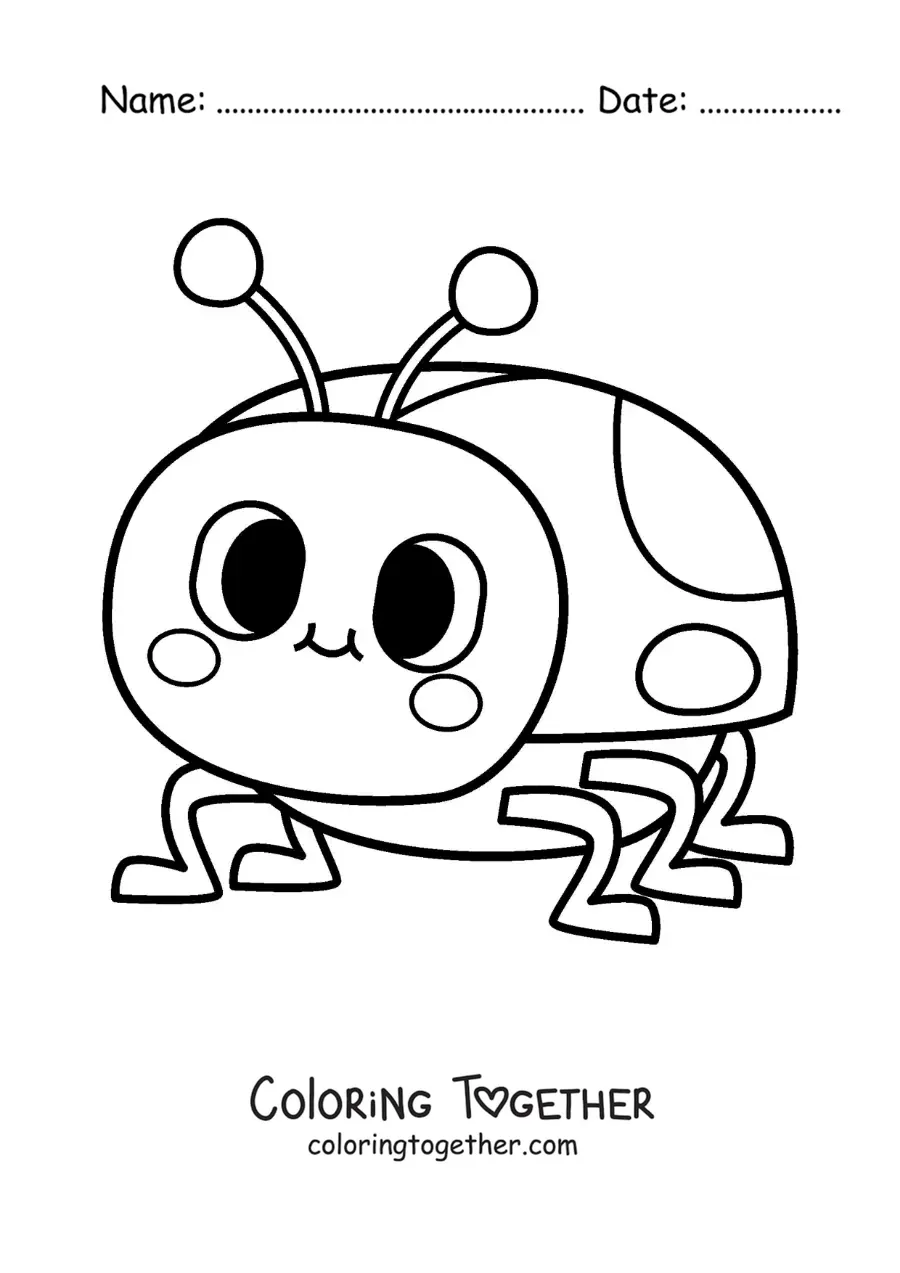 Coloring page of a cute kawaii cartoon ladybug