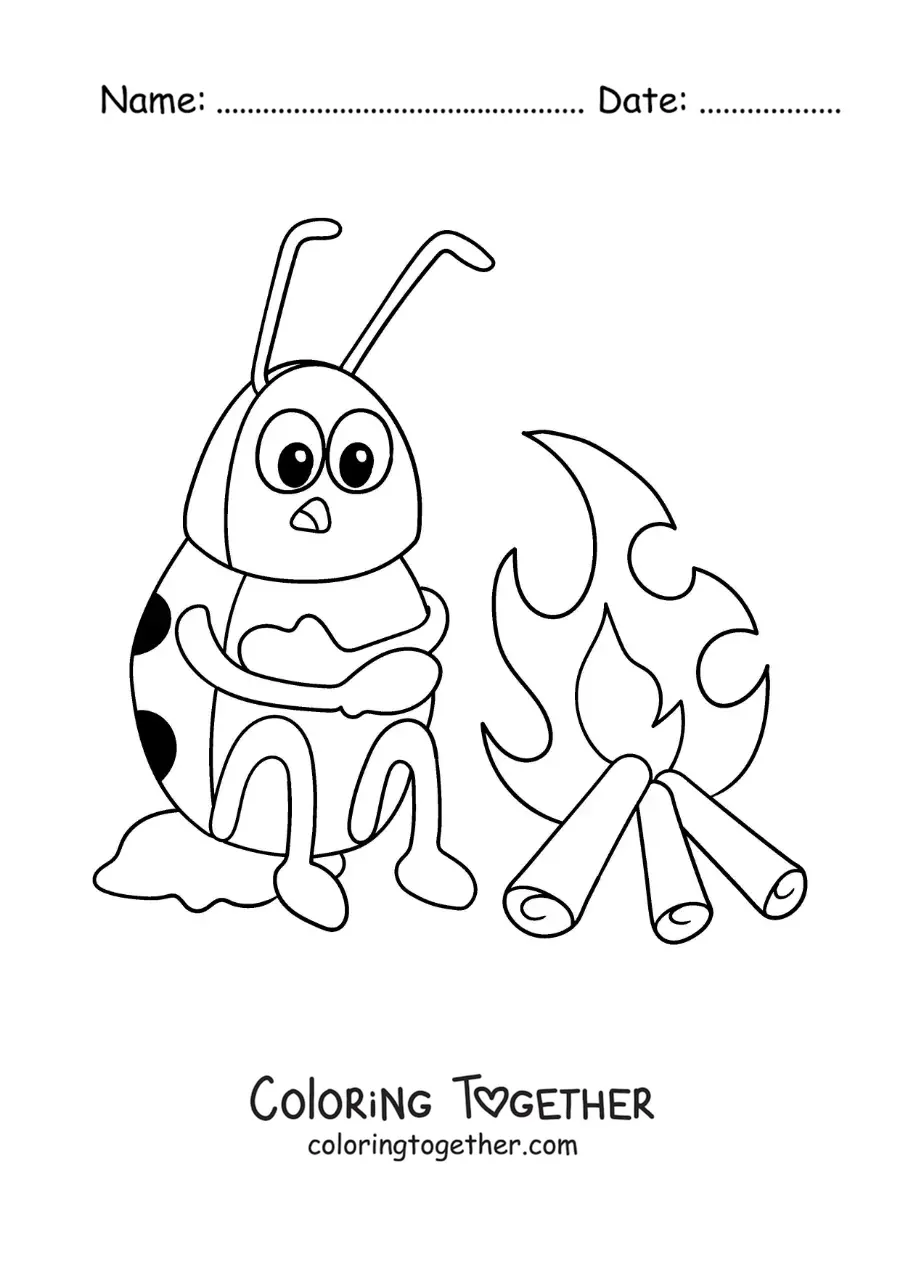 Coloring page of a cartoon of a ladybug feeling cold