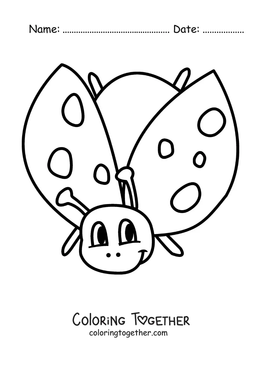 Coloring page of a cartoon ladybug flying