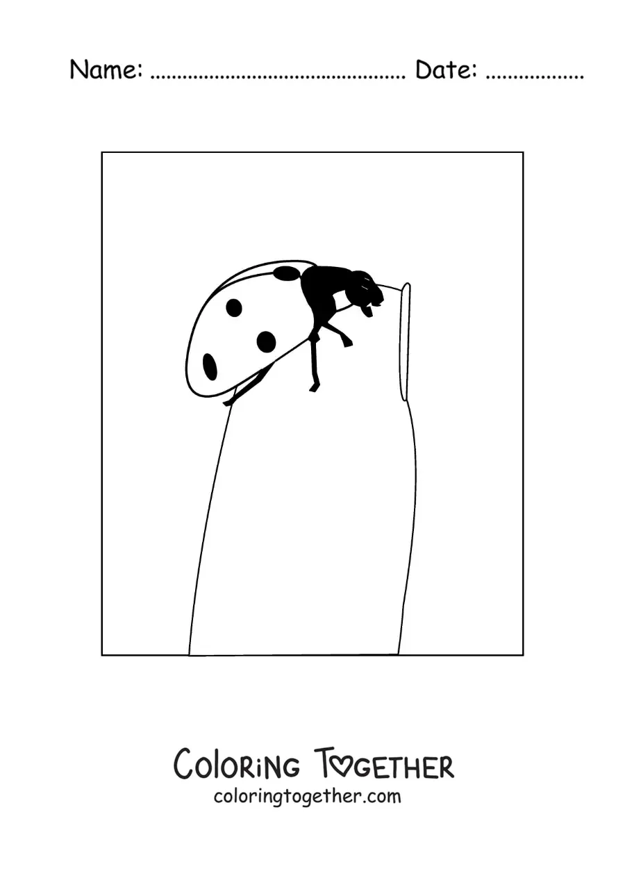 Coloring page of a ladybug on a fingernail