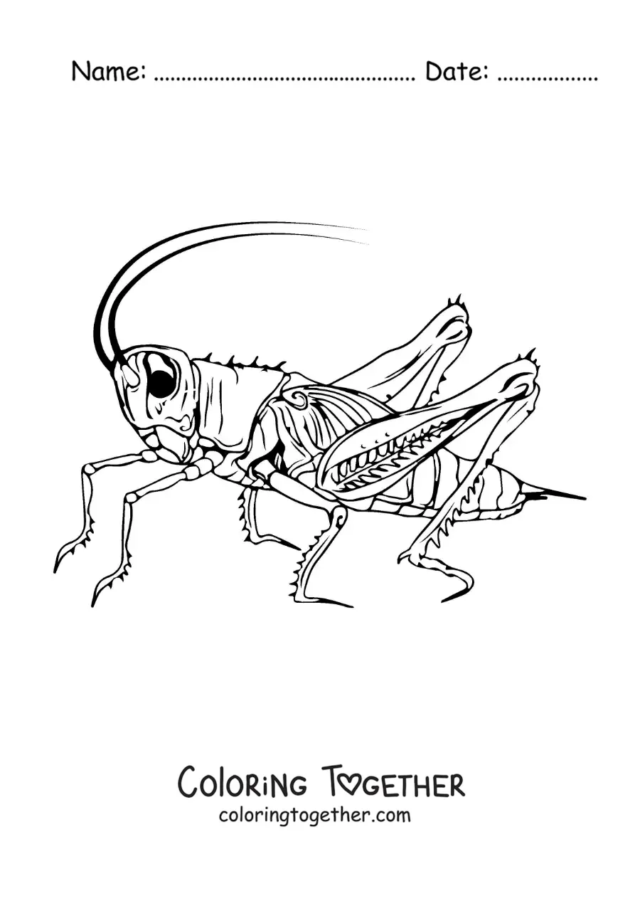 Coloring page of a realistic cricket