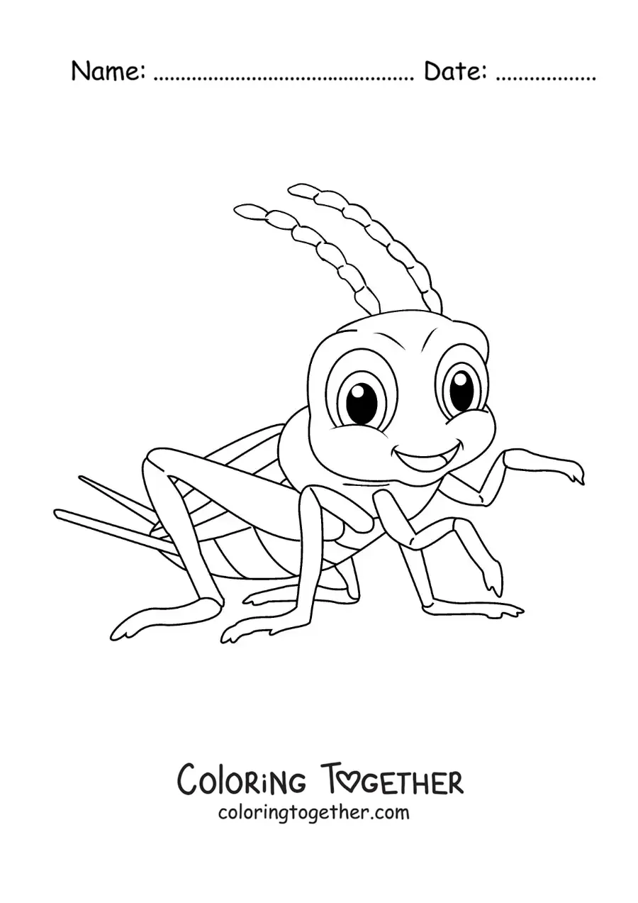Coloring page of a cartoon cricket