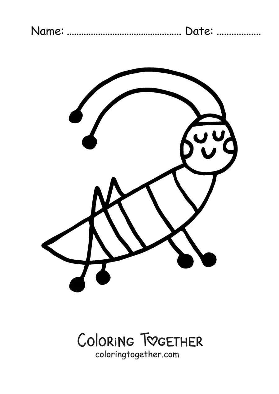 Coloring page of an easy cartoon cricket