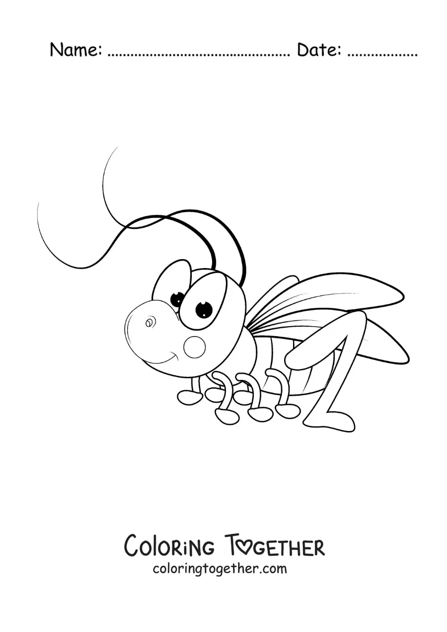 Coloring page of a cartoon grasshopper