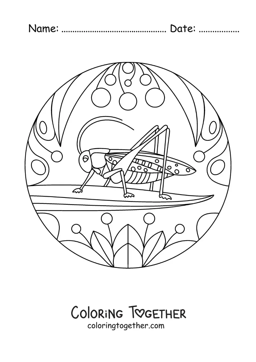 Coloring page of a cricket with flowers
