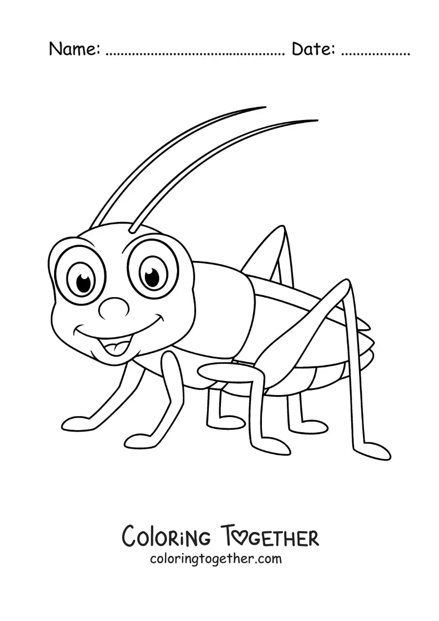Coloring page of a cricket in cartoon style