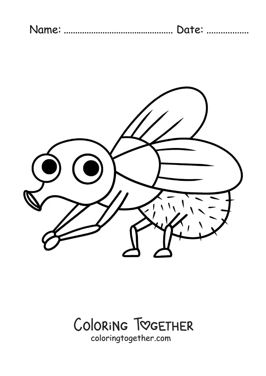 Coloring page of a funny cartoon fly cleaning its legs