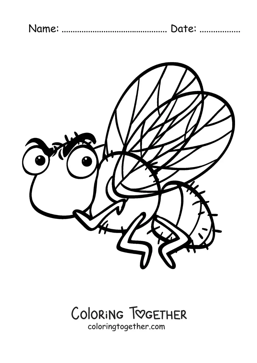 Coloring page of an angry cartoon housefly
