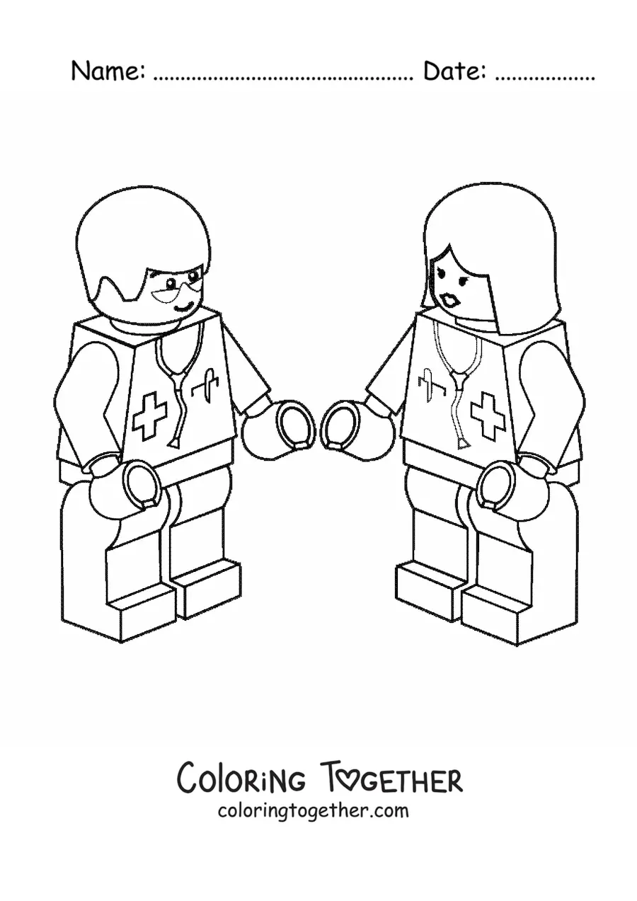 Coloring page of two Lego doctors