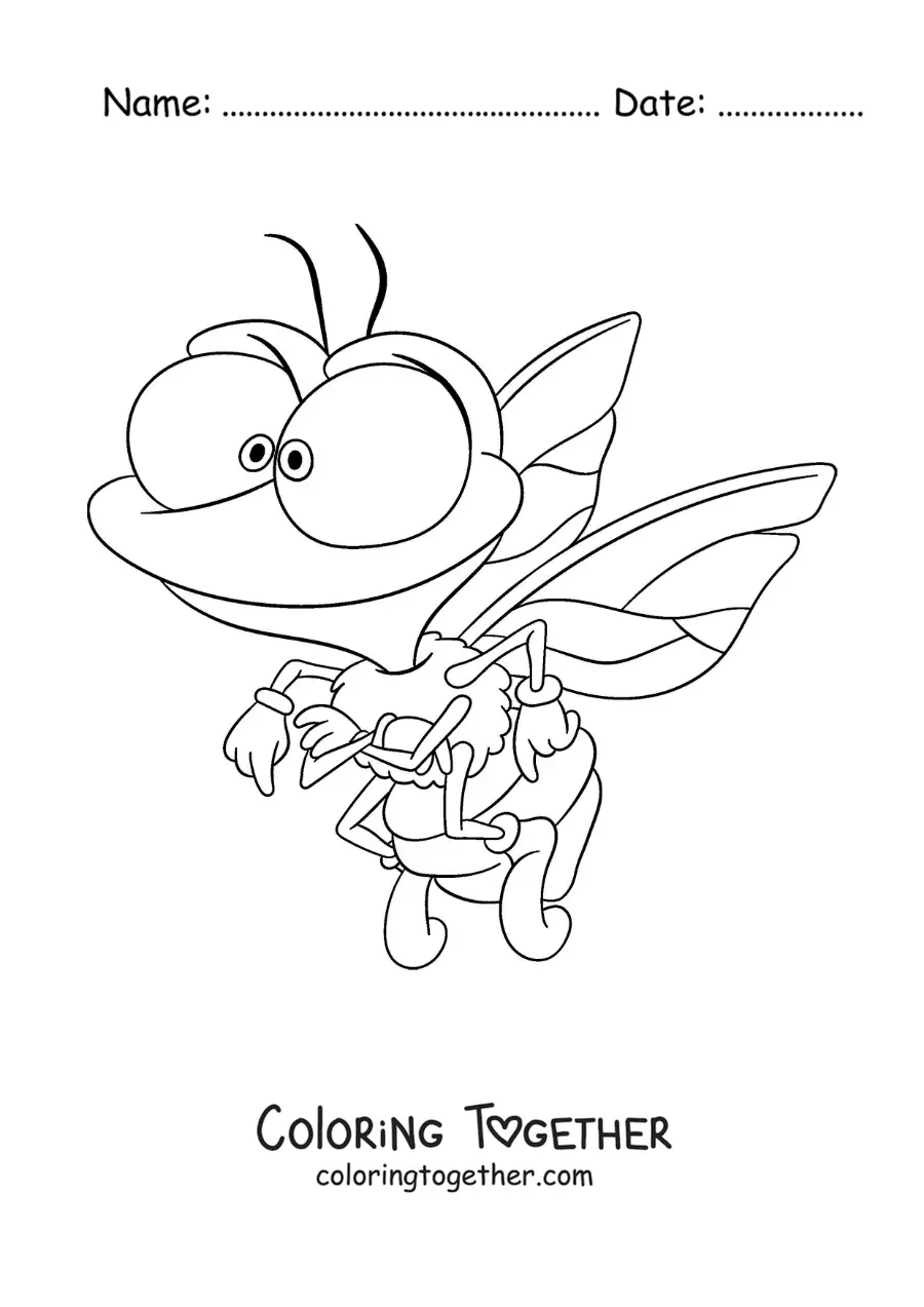 Coloring page of a housefly in cartoon style