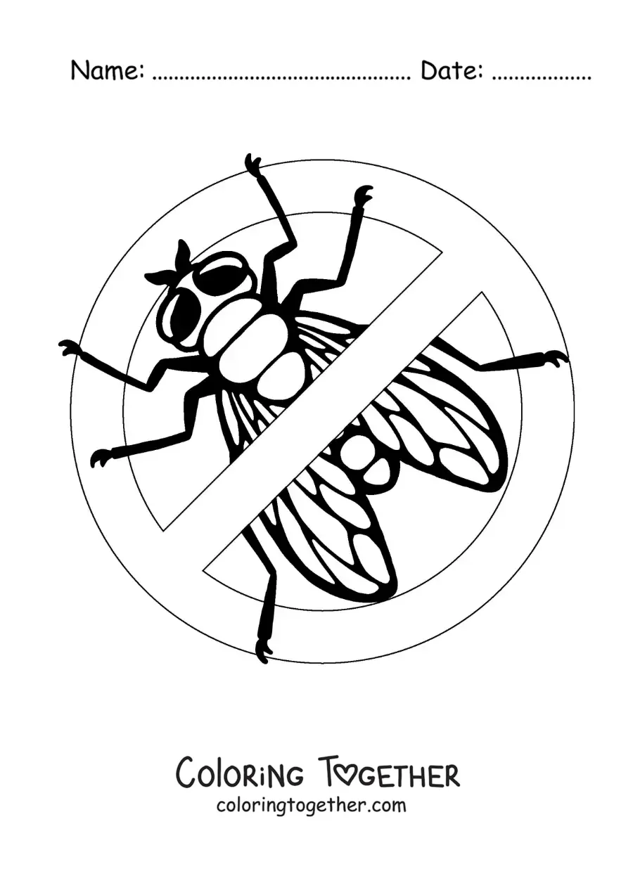 Coloring page of a no flies allowed sign