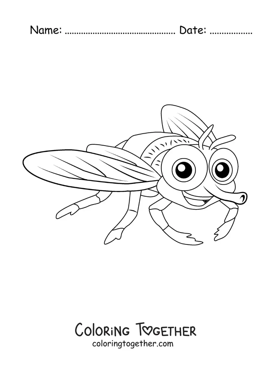 Coloring page of a cartoon fly for kids