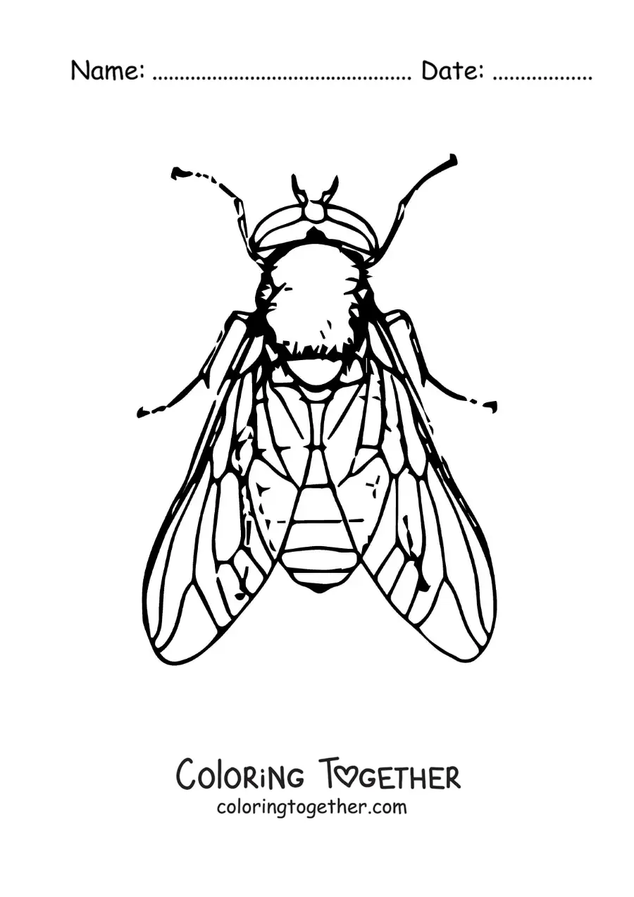Coloring page of a big realistic housefly