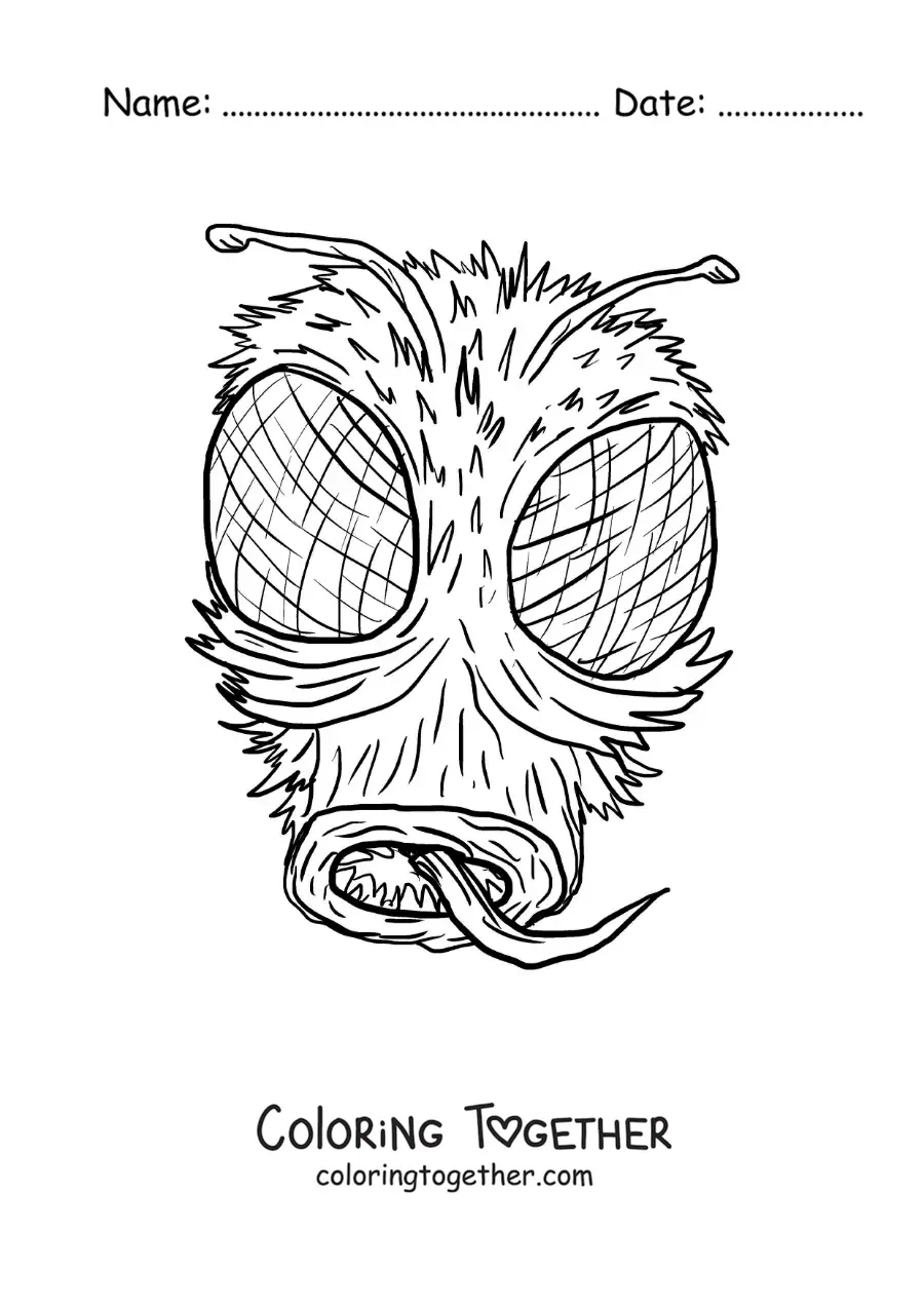 Coloring page of the face of a scary fly