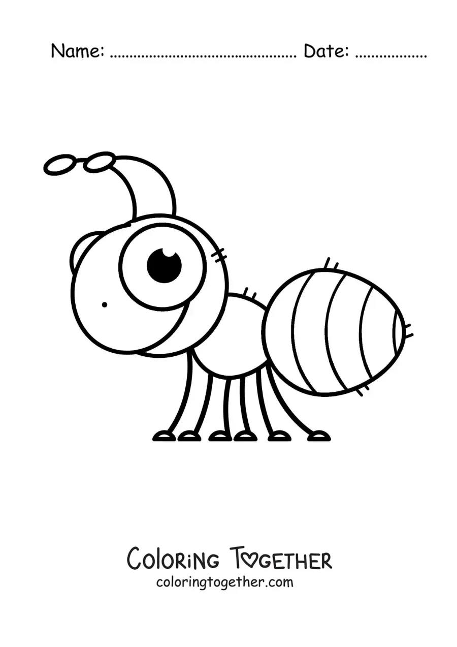 Coloring page of a big kawaii ant
