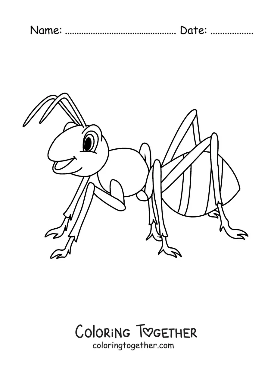Coloring page of a cartoon ant