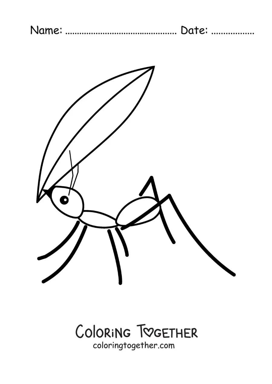 Coloring page of an ant carrying a leaf