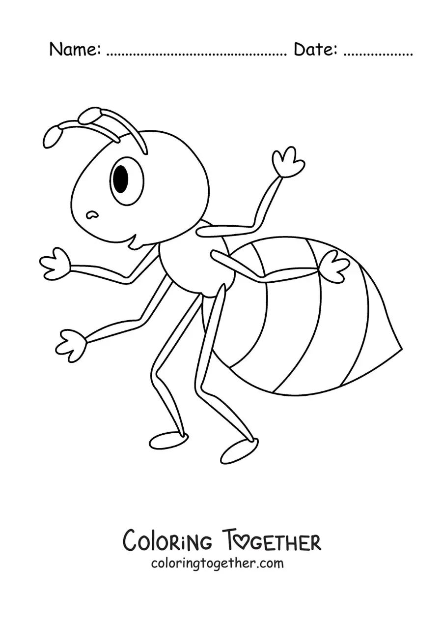 Coloring page of a funny cartoon ant