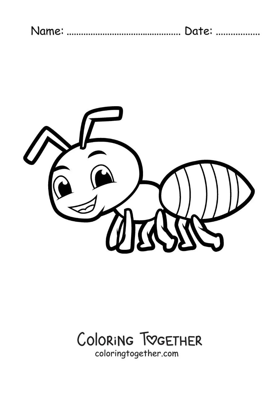 Coloring page of an ant in cartoon style