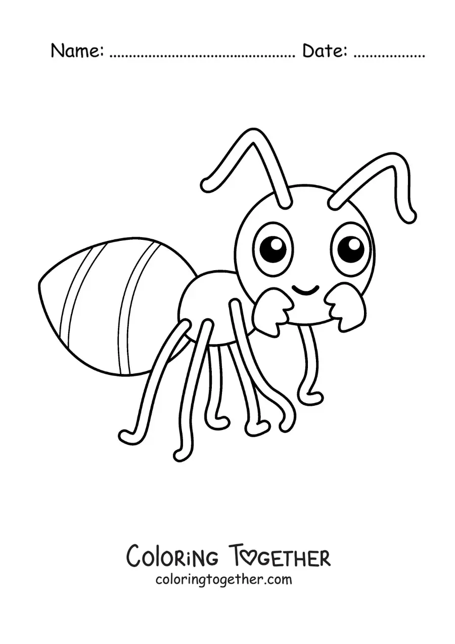Coloring page of a cartoon ant for kids