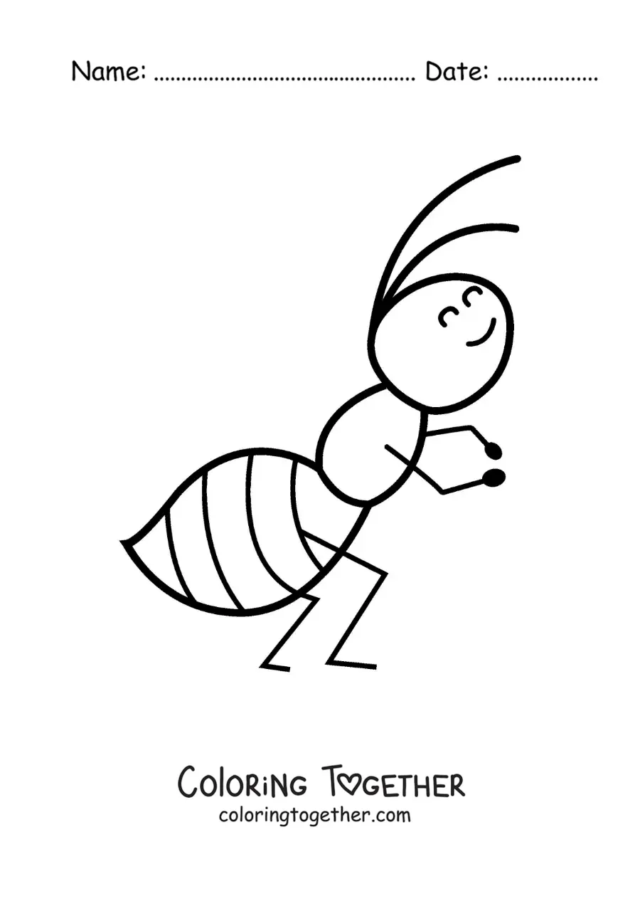 Coloring page of a kawaii ant dancing