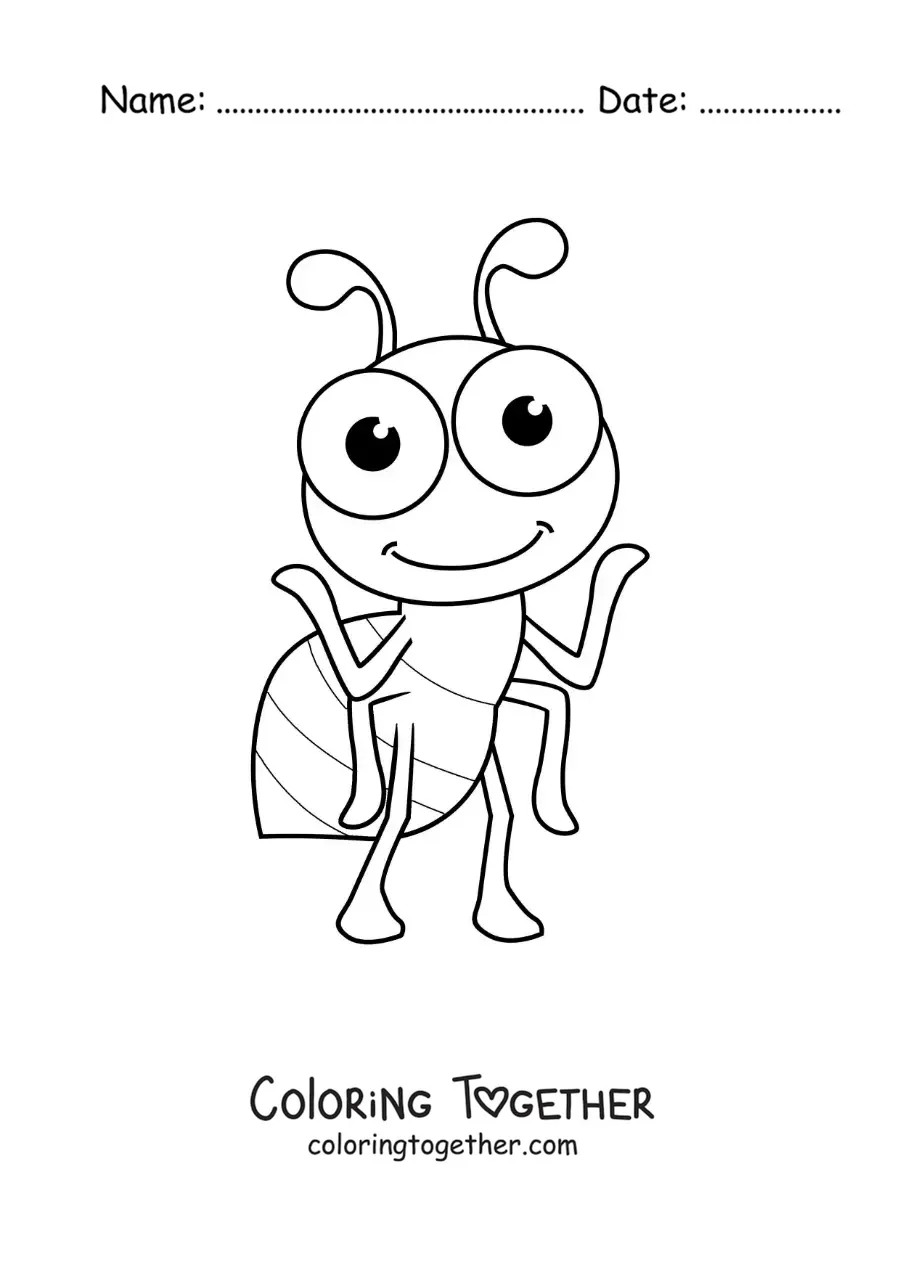 Coloring page of a funny kawaii ant