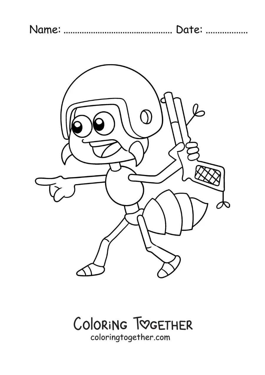 Coloring page of a warrior ant at work
