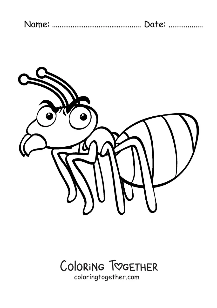 Coloring page of an angry cartoon ant