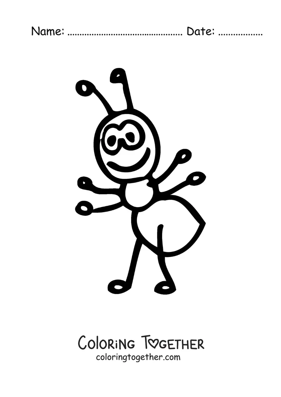 Coloring page of a big, easy cartoon ant