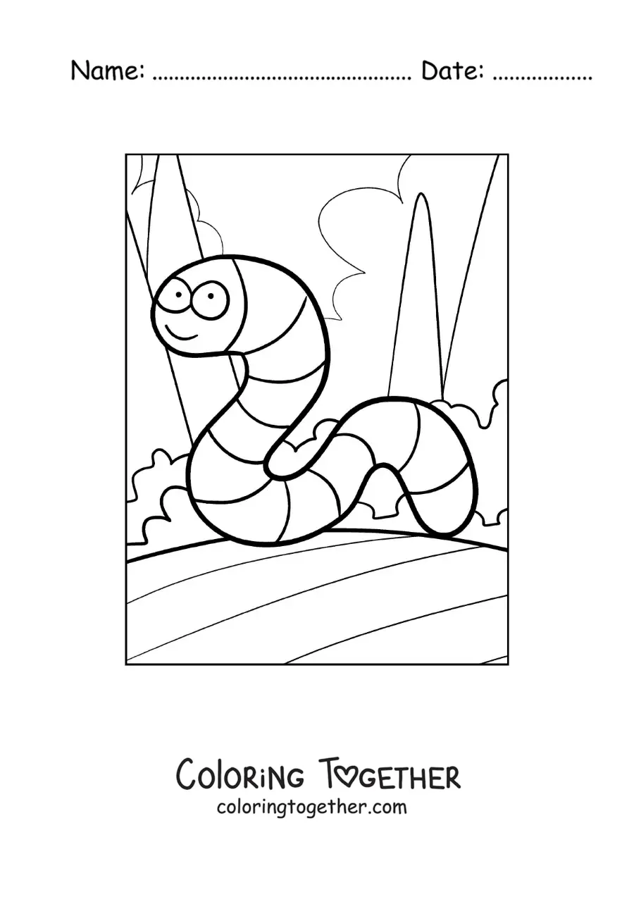 Coloring page of a funny cartoon earthworm
